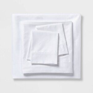 Queen 500 Thread Count Solid White Sheet Set Tri-Ease‎ Cotton Blend Threshold